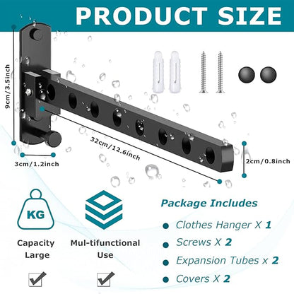 Folding Clothes Airer, 90° Rotation, Folding Clothes Airer, Wall Mounted Clothes Drying Rack, Foldable Clothes Rack for Balcony, Laundry Room, Bathroom