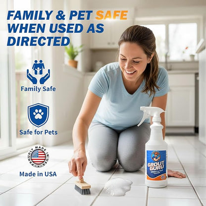 The Professional Grout Cleaner for Tile Floors, Acid-Free Floor Gel Cleaner Cleaning Solution for Tile, Marble, Porcelain & Stone, Deep-Clean Flooring Products Made in USA, Spray, 32 Oz