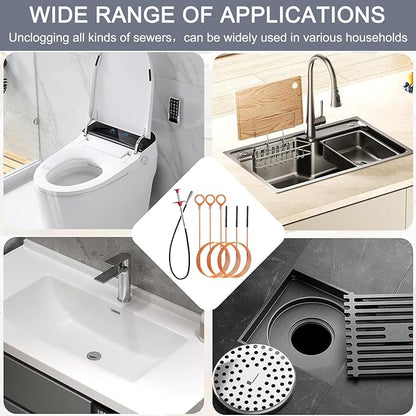 Hair Catcher Drain Auger Cleaner Tool Set - 3 × 53 Inch Sink Snake + 1 × 35 Inch Drain Clog Remover, Set For Toilet, Kitchen Sink, Bathroom Tub, Sewer，4 Pack