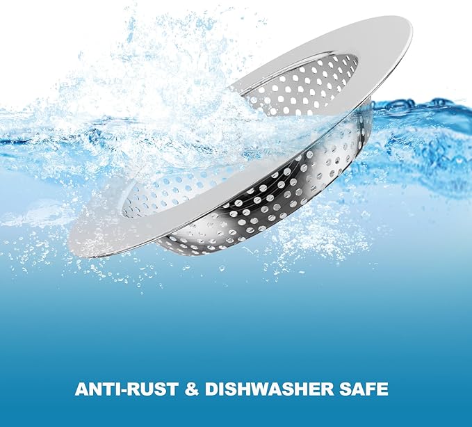 Huntonry 2PCS Kitchen Sink Drain Strainer/Catcher/Basket/Cover/Filter/Trap/Screen, Large Wide Rim 4.5" Diameter, Stainless Steel, Dishwasher Safe
