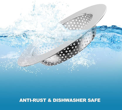 Huntonry 2PCS Kitchen Sink Drain Strainer/Catcher/Basket/Cover/Filter/Trap/Screen, Large Wide Rim 4.5" Diameter, Stainless Steel, Dishwasher Safe