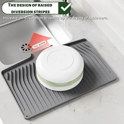 CIEO Silicone Dish Drying Mat for Kitchen Counter, Slope Fast Self-Draining, Non-Slip Drain Pad, Easy Clean Countertop Protection Mat, Multiple Use for Dishes Drying Rack（19"x 14",Black）