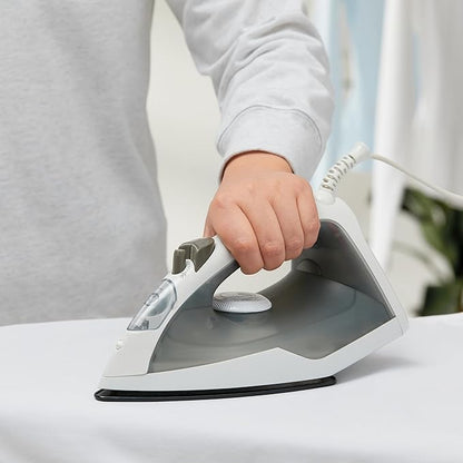 Amazon Basics 1200W 10” Steam Iron, With Non-Stick Teflon Soleplate, 5 Fl Oz Water Tank (150 ML), Auto Shut-Off, Anti-Drip, Anti-Calcification, Thermostat, 6.5Ft Cord, Gray