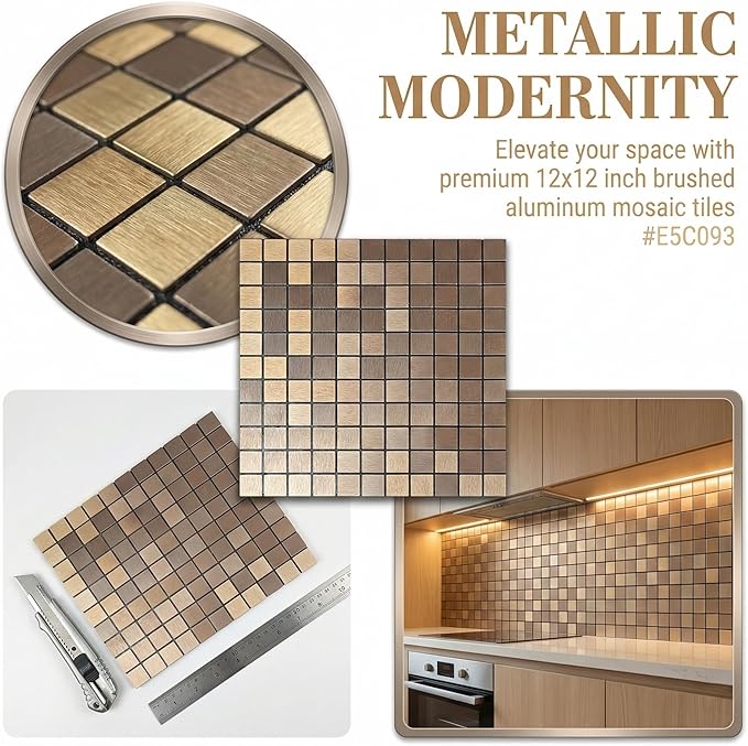10pcs Waterproof Non-Slip Mosaic Wall Stickers, Heat-Resistant Self-Adhesive Tiles, Easy Cut & Peel for Kitchen Bathroom Bedroom Living Room (10, Coppery)