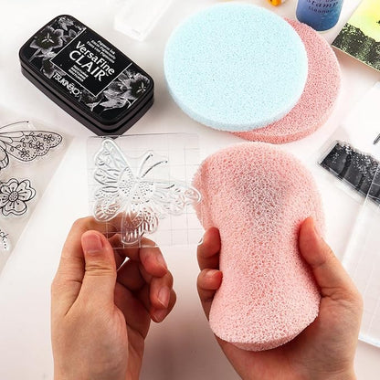 BAOFALI 4 Pcs/Set Stamp Scrubber,Stamp Cleaning Sponge,Ink Removing Tool for Applicable to Stamp Cleaning Cloth Stamps Rubber Stamps,Stamp Positioners and Craft Supplies Tool （Pink,Light Blue）
