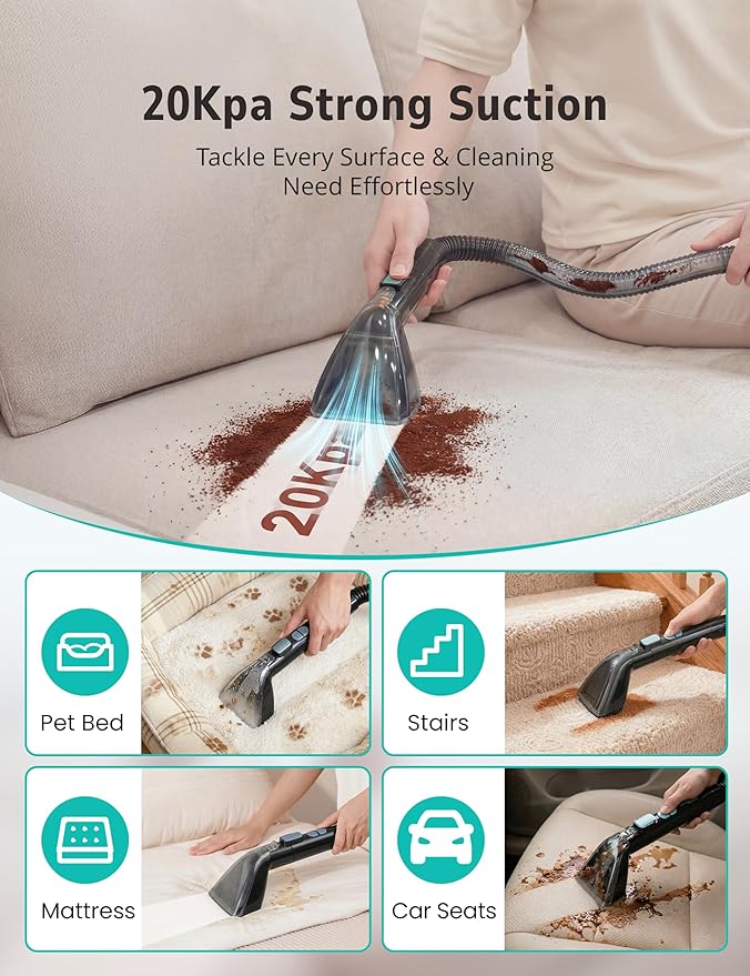 Carpet & Upholstery Cleaner Machine,20KPA Multifunctional Spot Cleaner,Professional Steamer,9 Brushes, 1.7L Water Tank,300 ML Cleaning Solution,for Carpet,Sofa,Pet Stains,Mattress,Furniture,Car