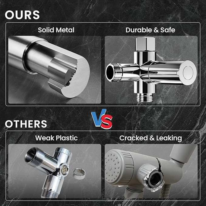 Veken High Pressure Rain Shower Head with Multi-Functions, Square Rainfall Shower Heads with 5-Mode Handheld Spray Combo, Detachable Hand Held Showerhead with Hose, Double Regaderas Para, Chrome