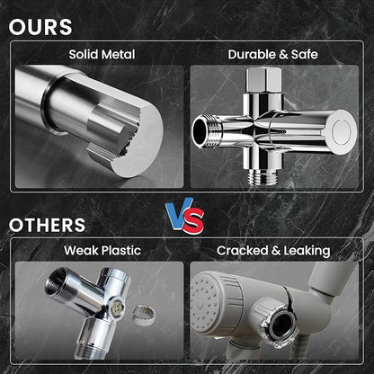 Veken High Pressure Rain Shower Head with Multi-Functions, Square Rainfall Shower Heads with 5-Mode Handheld Spray Combo, Detachable Hand Held Showerhead with Hose, Double Regaderas Para, Chrome