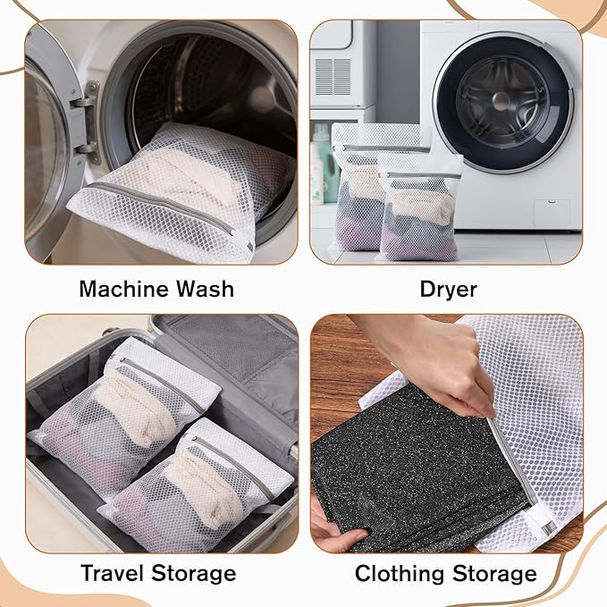 cobee 4 Pcs Mesh Laundry Bags for Delicates, Honeycomb Mesh Laundry Bags with Zipper Lingerie Bag Durable Wash Bag for Washing Delicates Clothes Socks Bra Lingerie