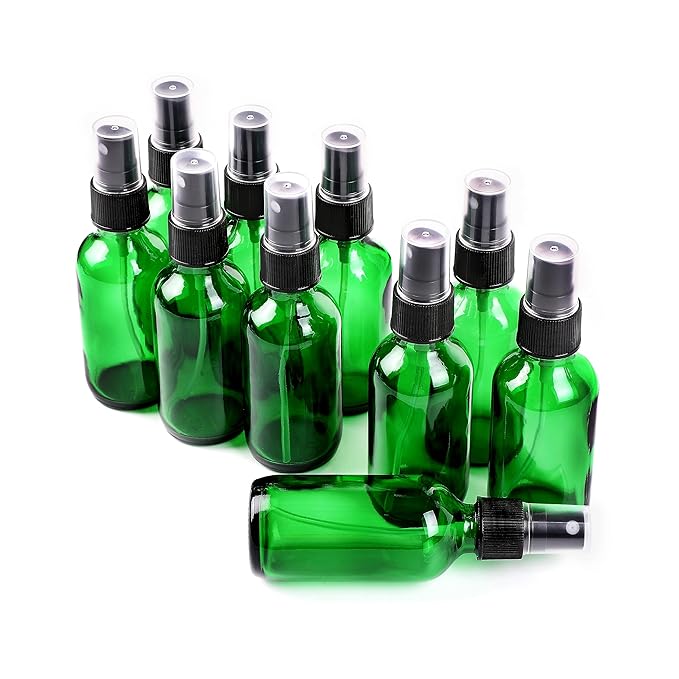 NOOEEISS Green Glass Small Spray Bottle 2 oz 24 Packs,Fine Mist Sprayer Small Clear Bottles,Refillable Containers mini spray bottles for Cleaning Solutions and Skin Care (Green 24pcs)