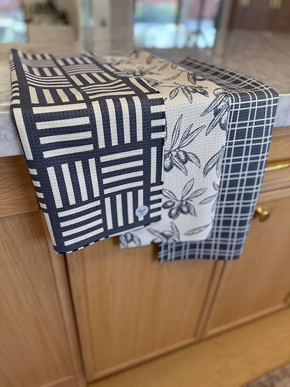 || 3 Pack|| Double Sided Dish Towels || Waffle Weave Microfiber || Highly Absorbent || Hanging Loop || Dish Cloths || Modern || Designer Prints || Lights (Gray)