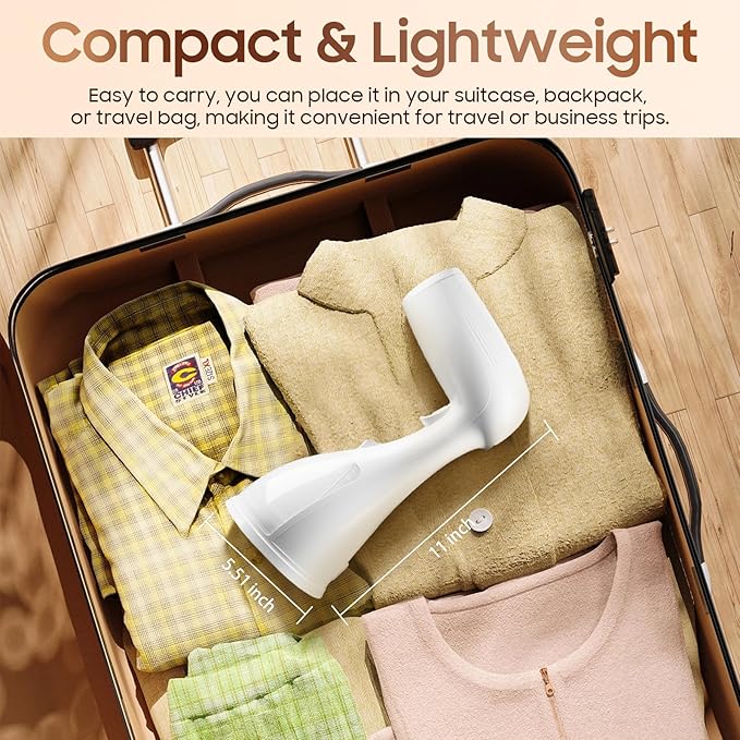 Handheld Portable Garment Steamer for Clothes - 1350W Clothes Steamer Remove Wrinkles for All Fabrics, 15S Fast Heat-Up, Make Clothes Soft & Smooth