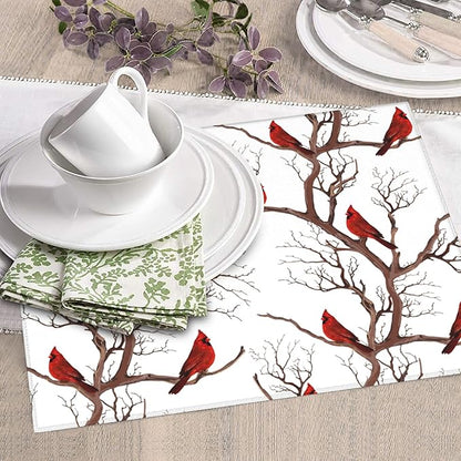 Winter Cardinal Birds Dish Drying Mat for Kitchen Counter Washable Absorbent Drying Mat Reversible Microfiber Drying Pad Home Holiday Decor Kitchen Accessories 16"x18"