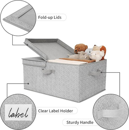 GRANNY SAYS Large Storage Bins with Lids, Decorative Storage Box for Shelves, Fabric Storage Bins Foldable, Storage Basket for Clothes, Keepsake Box, Jumbo, Gray, 2-Pack