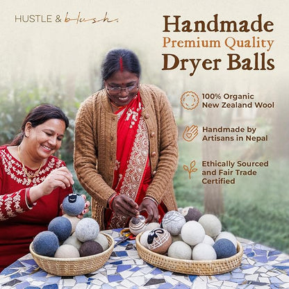 Hustle & Blush Fluff Ewes Wool Dryer Balls 6 Pack - XL Rainbow or Shine Premium New Zealand Laundry Set, Reduces Drying Time, Static Control, Chemical Free, Ideal Holiday Gifts for Women & Men