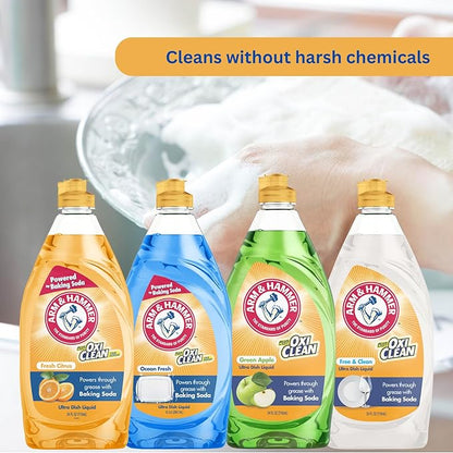 Arm & Hammer + OxiClean Dish Soap, Ocean Fresh Scent, 24 oz, Powerful Grease-Cutting Liquid Dish Detergent