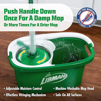Libman Tornado Spin Mop System | Mop and Bucket with Wringer Set | Mops for Floor Cleaning | 1 Mop Head Included
