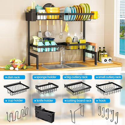 ARSTPEOE 2 Tiers 4 Baskets (one More Than Others) Over The Sink Dish Drying Rack,fits All Sinks (from 24.8" to 35.4"),2-Tier Adjustable Sink Rack,Dishes Rack Kitchen Storage Organizer Space Saving