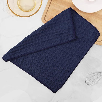Homaxy Microfiber Waffle Weave Kitchen Dish Cloths, 12 x 12 Inch Ultra Absorbent and Solid Color Dish Towels for Kitchen Fast Drying Dishcloth for Washing Dishes, 8 Pack, Navy Blue