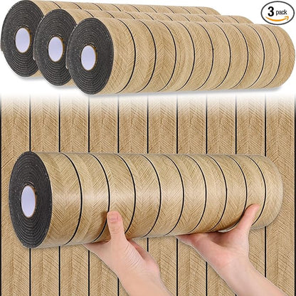 Peel and Stick Slat Wall Panel 118" x 15.7" – Self-Adhesive 3D Wood Grain Wall Panels, Waterproof PVC Fluted Paneling, Soundproof Faux Wood Wallpaper for Living Room Ceiling Decor (3 Rolls)