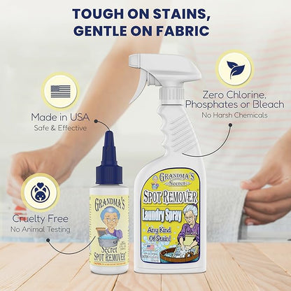 Grandma's Secret Spot Remover - Chlorine, Bleach and Toxin-Free Fabric Stain Remover for Clothes - Removes Oil, Paint, Blood and Pet Stains – 2 Ounce, 6 Pack
