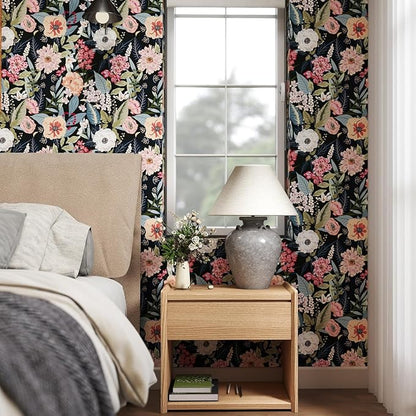 Timeet Vintage Floral Peel and Stick Wallpaper Boho Floral Contact Paper 17.3" x 400" Flower Wallpaper Peel and Stick Self Adhesive Removable Wall Paper for Cabinets Bedroom Wall Decor