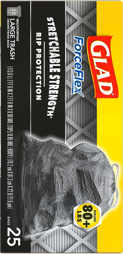 Glad ForceFlex Heavy Duty Large Trash Bags, Hold 80+ lb, 30 Gal, 25 Ct (Package May Vary) (Pack of 2)
