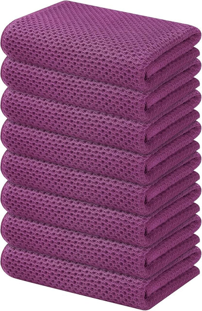 Kitinjoy 100% Cotton Waffle Weave Kitchen Hand Towels (13 X 28 Inches, Violet), 8-Pack Super Soft and Absorbent Dish Towel for Drying Dishes