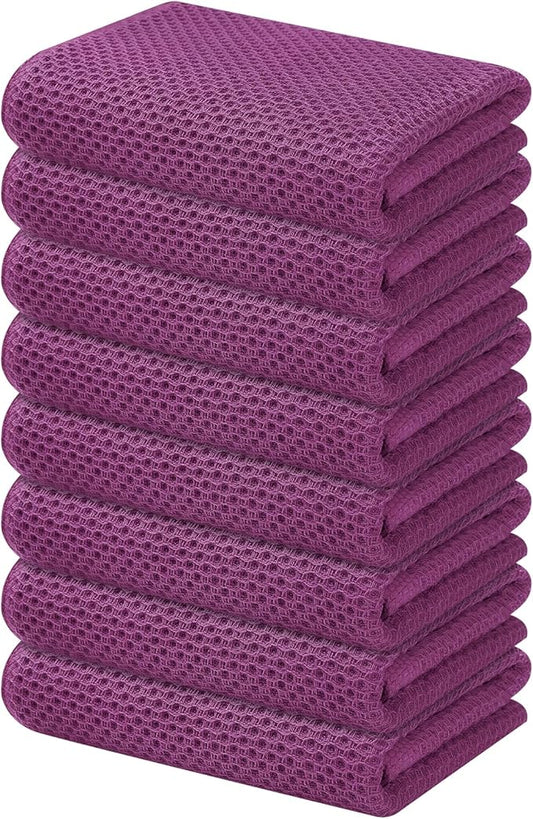 Kitinjoy 100% Cotton Waffle Weave Kitchen Hand Towels (13 X 28 Inches, Violet), 8-Pack Super Soft and Absorbent Dish Towel for Drying Dishes