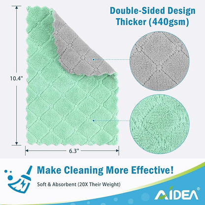 AIDEA Kitchen Towels, 12 Pack Absorbent Coral Fleece Dish Towels, No Odor Reusable Dish Cloths, Microfiber Cleaning Cloths, Fast Drying Dishcloths, 6.3" x10.4"