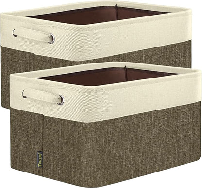BALEINE 2 Pack Fabric Closet Storage Bins for Shelves, Linen Closet Organizers and Storage, Decorative Baskets for Organizing, Shelf, Clothes, Home, Office (Brown, 15"x11"x9.5")