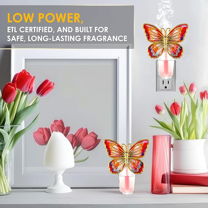 Hohean Wall Fragrance Plug in Compatible with Bath and Body Works WallFlower, Scent Diffuser with Night Light, ETL Certified, Long Lasting Scented Warmer Diffuser Home Office (Red Butterfly)