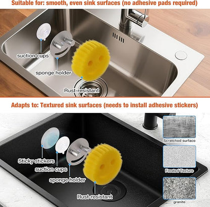 Smiley face sponge holder, kitchen Sink Caddy Organizer with Suction cup,Made of rust-proof aluminum that never rusts for Mommy & Daddy Sponges silvery (1-Pack）