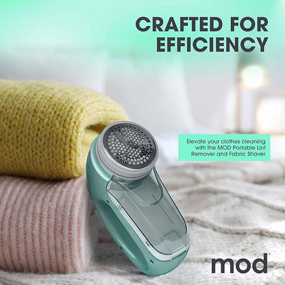MOD Portable Fabric Shaver and Lint Remover, Reusable Pet Hair Remover, Lint Roller for Clothes, Sweater Shaver, Couch, Blankets, Curtains with Detachable Lint Collector Tank, Battery Operated, Green