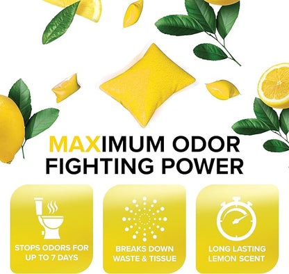 Camco TST MAX RV Toilet Treatment Drop-INs - Control Unwanted Odors & Break Down Waste and Tissue - Safe Septic Tank Treatment - Lemon Scent - 30-Count (41577)