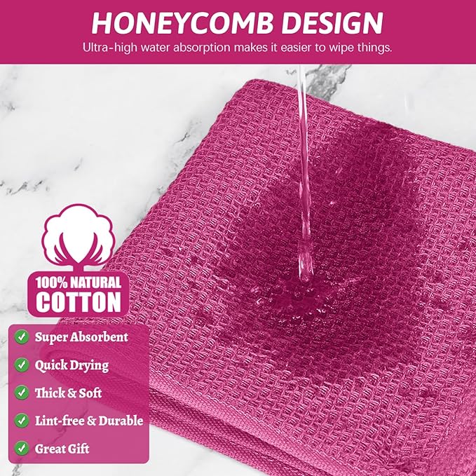 Nialnant 6 Pack Rosered Dish Cloths for Washing Dishes, 100% Cotton Waffle Weave Kitchen Dish Towels,Soft Absorbent Dish Rags,Quick Drying Cleaning Rags-12x12 in