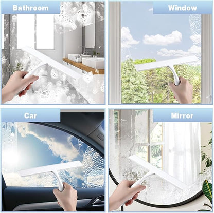 FY&XZH Never Rust Silicone Shower Squeegee for Glass Doors with Hook, Bathroom Cleaner Tool, Household Window and Mirror Squeegee, Ergonomic Thick Handle Squeegee for Shower Glass, 11-Inch (White)