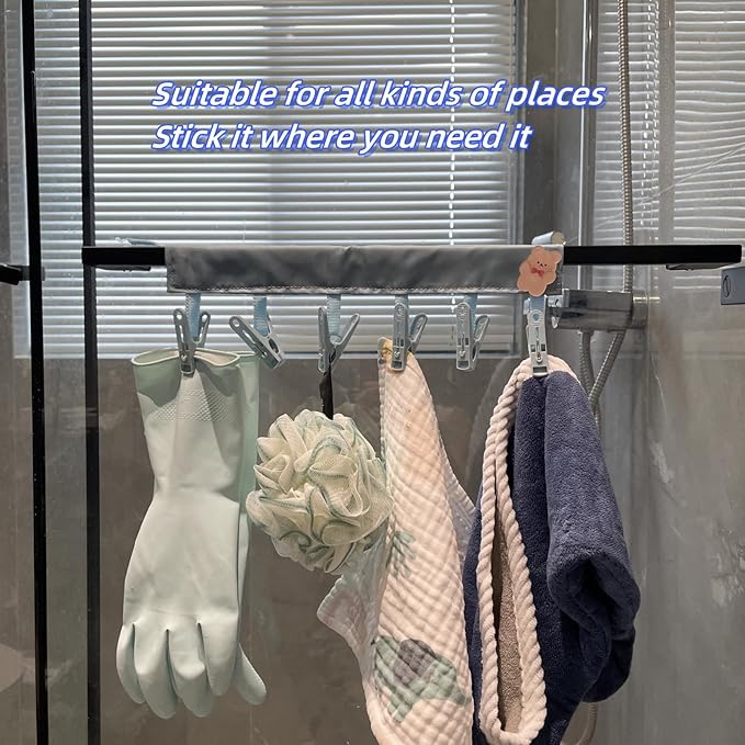 Travel Foldable Hangers Suitcase Drying Rack Sock Clothesline Hotel Laundry Bathroom Towel Hanger with 6 Clips (Gray)