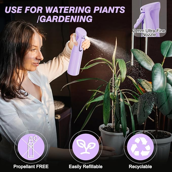 IMPORX Continuous Spray Bottle for Hair 2 Pack (10.1oz/300ml) Home Essentials Spray Bottles for Cleaning Empty Ultra Fine Water Mister Sprayer for Hairstyling Garden Plants Curly Hair Perfume, Purple