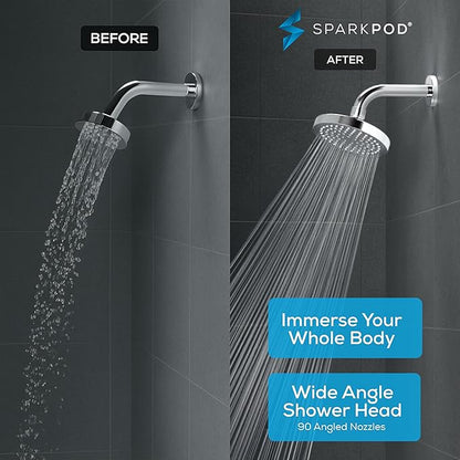 SparkPod Shower Head - High Pressure Rain - Premium Quality Luxury Design - Easy Clean Adjustable Replacement for Your Bathroom Shower Heads (Luxury Polished Chrome, 6 Inch Round)