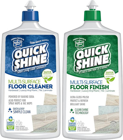 Quick Shine Multi Surface Floor Cleaner & Floor Polish w/Clean Shine Technology 2-27oz Bottles | Use on Hardwood, Laminate, Luxury Vinyl Plank, Tile & Stone | Safer Choice Formulas