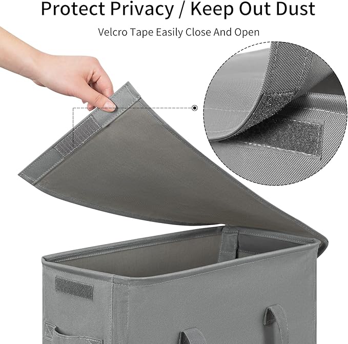 Chrislley 60L Slim Laundry Hamper with Lid Narrow Laundry Basket with Handle Upgrade Foldable Dirty Clothes Hamper Portable Skinny Hamper Organizer Storage Bins (25.6 inches, grey)