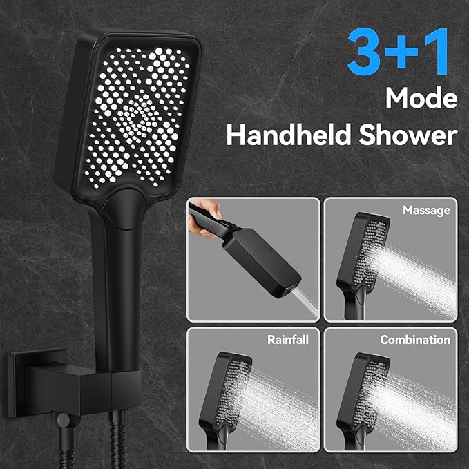 Shower Faucet Set,Matte Black Push Button Shower System with Rain Shower and Handheld,Black Shower Faucet with Valve Ceiling Mount 12 Inch Shower Head and 6 Inch Shower Head with Handheld