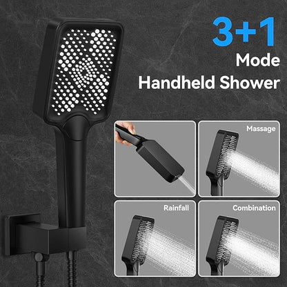 Shower Faucet Set,Matte Black Push Button Shower System with Rain Shower and Handheld,Black Shower Faucet with Valve Ceiling Mount 12 Inch Shower Head and 6 Inch Shower Head with Handheld