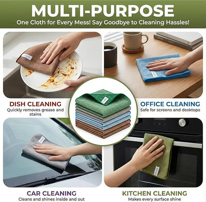 Dual-Sided Microfiber Cleaning Cloths – Non-Scratch Scrub & Absorbent Wipe – 2-in-1 Reusable Cleaning Towels for Kitchen, Home, Car, Glass & Appliances – 11.81” x 11.81” (12 Pack)