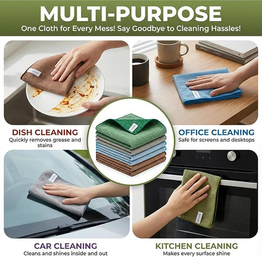 Dual-Sided Microfiber Cleaning Cloths – Non-Scratch Scrub & Absorbent Wipe – 2-in-1 Reusable Cleaning Towels for Kitchen, Home, Car, Glass & Appliances – 11.81” x 11.81” (12 Pack)