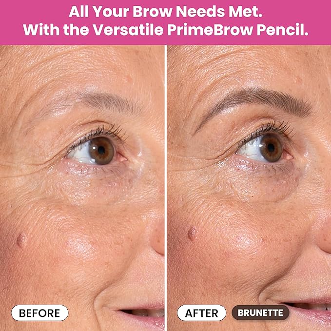 PrimeBrow Pencil for Mature Women – Ultra-Precise Tip for Natural, Hair-Like Strokes – Smudge-Proof & Long-Lasting Wear – Great for Thinning, Sparse, or Graying Brows (Brunette)