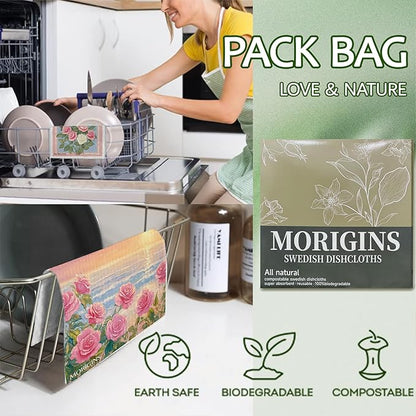 Morigins Swedish Kitchen Towel Set Absorbent Cellulose Sponge Cloth Biodegradable Ideal for Household Kitchen Cleaning 8-Piece Set Reusable Kitchen Towel Set