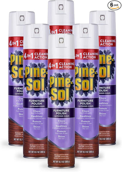 Pine-Sol Furniture Polish | Wood Furniture Polish Spray | Wood Polish Spray for Your Furniture Gives You A Powerful Clean You Can Trust | 12.7 Ounces, Fresh Lavender Scent - Pack of 6