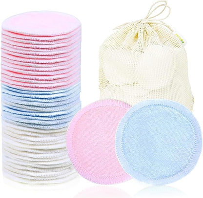 wegreeco 40 Pack Reusable Makeup Remover Pads, Washable Reusable Cotton Rounds Pads for Face, Makeup Remover Cloths for All Skin - (Velour, 3 Color)